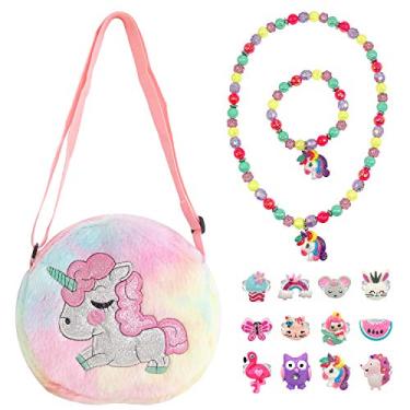 Imagem de Elesa Miracle Bolsa De Pelúcia Para Meninas, Mão Crianças, Colar, Brinquedo Faz Conta, Conjunto Joias, Transversal Bebês Unicórnio