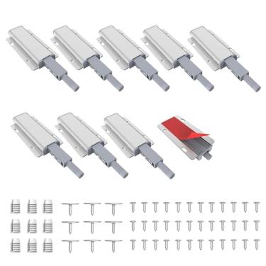 Imagem de Mskilrh Pacote com 9 ferragens para abrir o armário, travas de toque para portas de armário, trava magnética para armários, travas magnéticas para armários abrirem, prata
