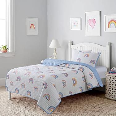 Imagem de Soul & Lane Conjunto de colcha Hearts & Rainbows – Queen com 2 fronhas | Colcha acolchoada leve para meninas e meninos