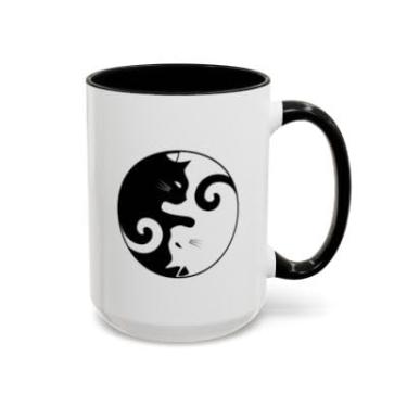 Imagem de Caneca de café de gato Yin Yang – Design fofo de gatinho preto e branco – Caneca com detalhes de cerâmica para amantes de gatos - Ideia de presente de aniversário e Natal (preta, 425 g)