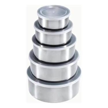Imagem de Conjunto De Potes Tijelas Para Alimentos Inox Jogo 5 Peças