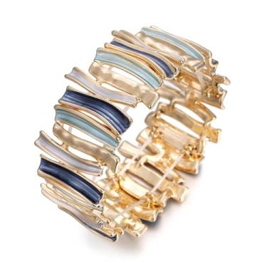 Imagem de LUREME Pulseira punk de fantasia esmaltada - Pulseira elástica vintage multicolorida para mulheres, joia elástica com pingente grosso (bl003622), One Size, Liga de aço, Sem Pedra Preciosa