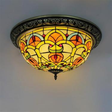 Imagem de American Retro Color Glass Lâmpada De Teto LED Luxo Criatividade Sala De Estar Restaurante Estudo De Quarto Hotel Villa Corredor Varanda Luz (Estilo 23 D40CM)