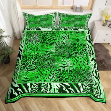 Imagem de Capa de edredom de leopardo, solteiro, verde, guepardo, para decoração de quarto de meninos, meninas, adolescentes, estampa animal, respirável, macia, leve, microfibra, safári, com 1 fronha