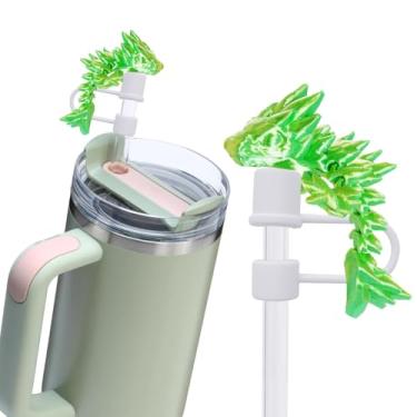 Imagem de Topo de palha de dragão para copos Stanley; tampas de palha de dragão compatíveis com Stanley copo de 30 e 1,134 g, topo de canudos reutilizáveis e de silicone (amarelo-verde)