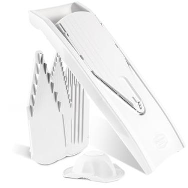 Imagem de Börner Reston Lloyd Mandoline Slicer V1 (conjunto iniciante) • Cortador em V com 5 configurações de espessura e suporte de alimentos • Fatiador de cozinha ajustável para legumes e frutas • Cor: Branco