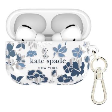 Imagem de Kate Spade New York Capa protetora para AirPods Pro 3 com clipe para chaveiro - azul canteiro de flores, compatível com AirPods de 3ª geração