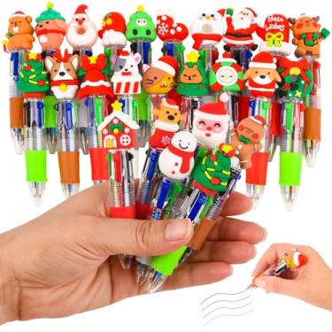 Imagem de LiYiQ 25 canetas multicoloridas de Natal em um desenho animado, fofas, divertidas 4 em 1, canetas esferográficas fofas e fofas Kawaii, árvore de Natal, boneco de neve, Papai Noel, rena, para crianças