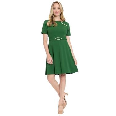 Imagem de London Times Vestidos femininos de manga curta com gola canoa e cinto flare - Vestidos profissionais de trabalho, Éden, 40