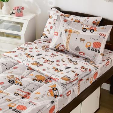 Imagem de DJY Jogo de cama casal com zíper, carro, construção para crianças, lençol com elástico, tudo em um para todas as estações