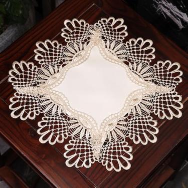 Imagem de Toalha de mesa quadrada de cabeceira de couro, capa de mesa de cabeceira de macramê, toalha de mesa lateral à prova d'água, antiderrapante, limpável, adequada para uso interno e externo, cozinha, sala