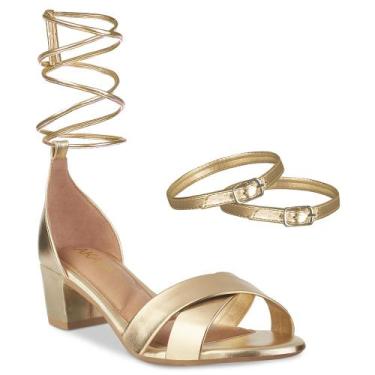 Imagem de Sandalia Feminina Salto Bloco Grosso Quadrado Baixo Metalizada Tira Cr