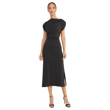 Imagem de Maggy London Vestido feminino midi com decote canoa mangas cavadas detalhe na cintura fenda lateral Techno Jersey, Preto, 52
