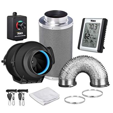Imagem de iPower Filtro em linha GLFANXEXPSET4D25CHUMD 10 CFM de 25 metros com controlador de velocidade do ventilador e monitor de umidade de temperatura e ventilação de barraca de cultivo, preto