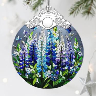 Imagem de Enfeite de vitral, enfeites de Natal, decorações de Natal para árvores, enfeites de férias, presentes para amantes de flores, presentes de festa, ideias de presentes e presente de Natal - tremoço com