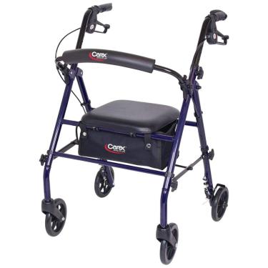 Imagem de Andador Dobrável de Aço com Assento e Rodas Suporta até 158,73 Kg, Carex, Azul Escuro