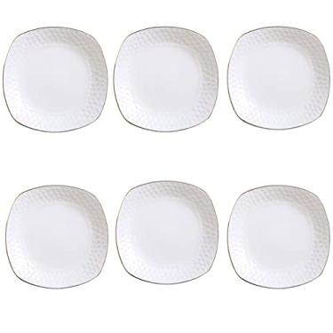 Imagem de Prato de serviço 2 peças de pratos de jantar de cerâmica 20,8 cm com borda dourada conjunto de pratos para salada macarrão prato de sobremesa e aperitivo festa pr casamento (branco) pratos (cor: B
