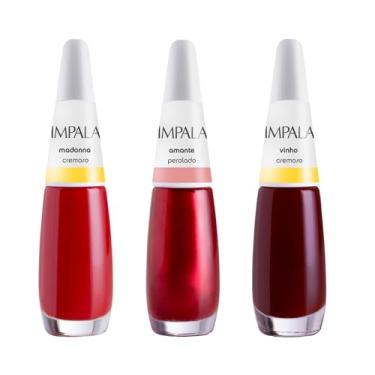Imagem de Kit 6 Esmaltes Impala Tons de Vermelho Cremosos Perolados (Madonna + Amante + Vinho)