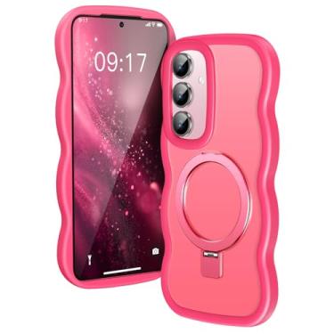 Imagem de KMAMBAG [Suporte magnético e moldura ondulada] Capa para Samsung Galaxy S25 FE [Apto para Mag Safe] [Proteção contra quedas militar] Capa de anel de telefone S25 FE translúcida não amarelada para