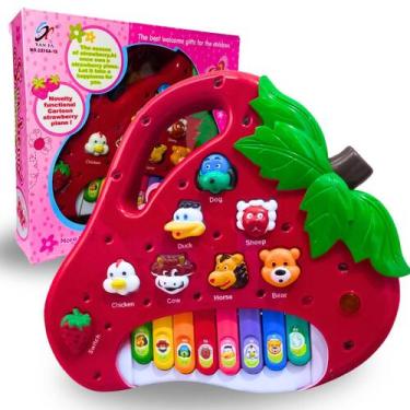 Imagem de Piano Teclado Musical Morango Com Luz Sons Educativo - Europio