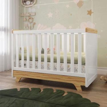 Imagem de Berço Americano 2 em 1 Retrô 100% Mdf Branco Brilho/Amêndoa - Móveis P
