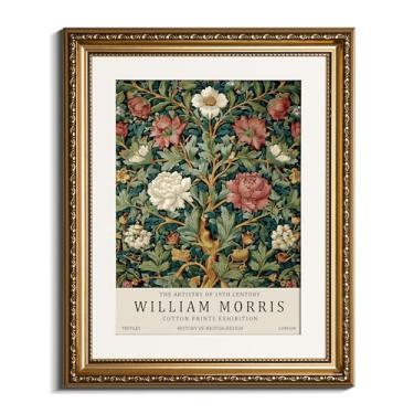 Imagem de InSimSea Arte de parede emoldurada em ouro retrô, arte de impressão em tela William Morris Tree of Life, decoração de prateleira pequena, 33 x 40 cm, decoração de imagens florais clássicas para quarto