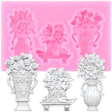 Imagem de Vasos de flores, urnas, moldes de silicone para fondant, vaso de flores, molde de chocolate para decoração de bolos, enfeite de cupcake, pasta de chiclete, argila de polímero