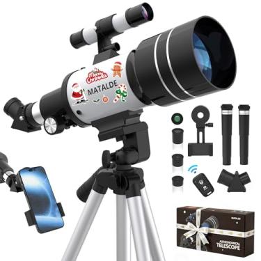 Imagem de Telescópio para iniciantes e crianças, telescópio astronômico refrator de abertura de 70 mm com distância focal de 300 mm, ampliação de 15 x 150 x, kit completo de acessórios e tripé, adaptador de