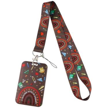 Imagem de Cordão de identificação com tema escolar fofo para estudantes para crachá de identificação e chaves, chaveiro bonito para mulheres