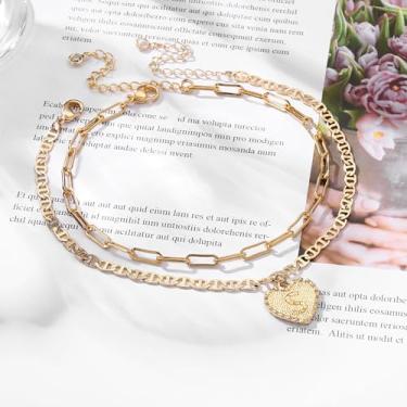 Imagem de Tornozeleiras com inicial para mulheres - Pulseiras de tornozelo com coração dourado, letra do alfabeto, joia com pingente A-Z, corrente banhada a pé 14K, boho, praia, hipoalergênico, presentes, 7