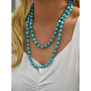 Imagem de Colares femininos com contas turquesa em camadas, vintage, joias ocidentais, gargantilha verde, acessórios para concertos, Medium, Latão, Sem Pedra Preciosa