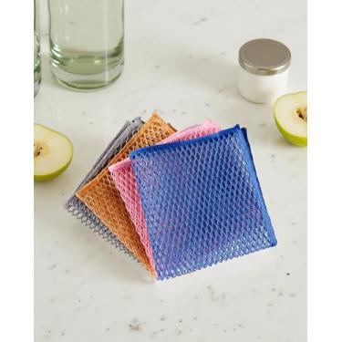 Imagem de 4 Panos de limpeza doméstica, rede de lavar louça, pano de malha inovador, panos de prato ultra anti-arranhões para lavar pratos, secagem rápida, esfregão perfeito
