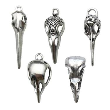Imagem de 10 peças de berloques de caveira de corvo prata antiga para fazer joias cabeça de pássaro esqueleto pingente de Halloween suprimentos de artesanato para pulseiras colar chaveiro (SN22)