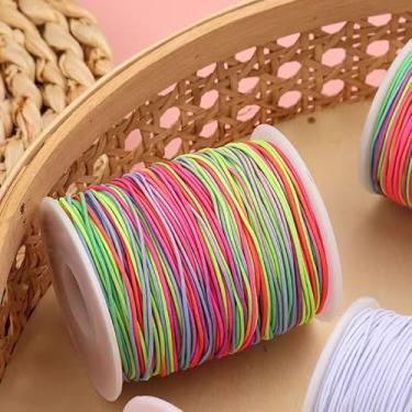 Imagem de Cordão elástico para pulseiras, cordão elástico de nylon para pulseiras, cordão elástico resistente para fazer joias, colar de costura, miçangas e artesanato, multicolorido 1 mm x 50 m