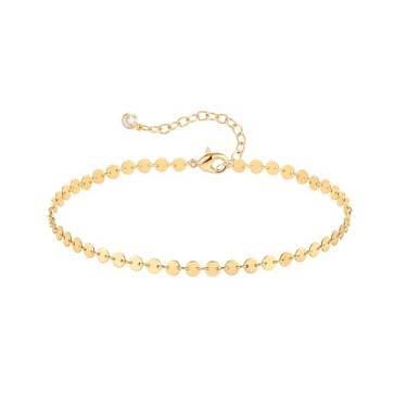 Imagem de Tornozeleira de ouro feminina banhada a ouro 14K com disco