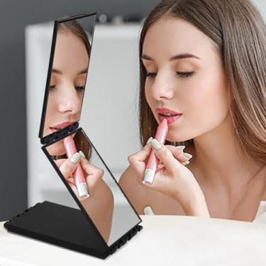 Imagem de 1 espelho portátil dobrável de quatro lados para banheiro quarto persona espelhos compactos e de viagem espelho preto, 12,3 * 6,8 * 1,5 cm