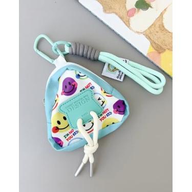 Imagem de Bolsa de moedas triangular com desenho animado - design fofo de rosto sorridente com cordão e fivela pequena, mini bolsa para lenços, cartões e chaves BLC1491-P, Smiley azul claro