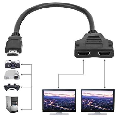 Imagem de Divisor HDMI 1 em 2 saídas – Cabo adaptador HDMI macho para fêmea dupla para exibição espelhada de sinal 1080p em duas TVs do mesmo tamanho, duplicador de 1 a 2 vias, adaptador de áudio e vídeo, preto
