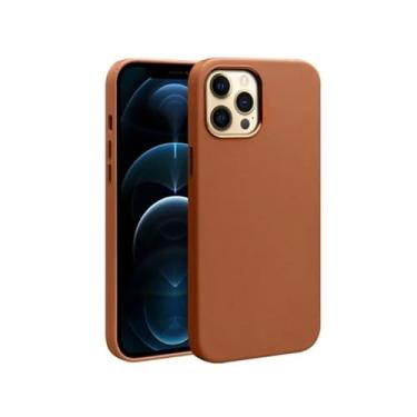 Imagem de Capa de telefone de couro para iphone 12 pro max 13 1 pro 15 plus capa traseira de negócios de carregamento magnético, marrom, para iphone 13