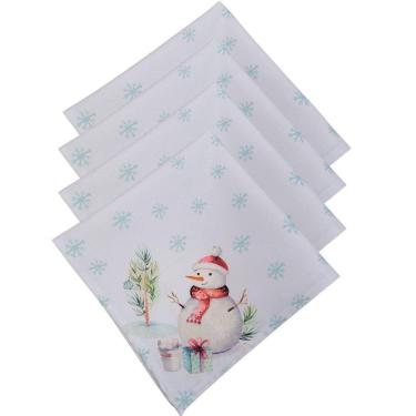 Imagem de Kit 4 Guardanapos De Tecido Boneco De Neve Branco 40Cmx40Cm