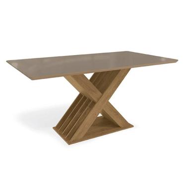 Imagem de Mesa Para Cozinha Graviola Com Tampo Madeirado Com Vidro 160x90cm Freijo Bronze Kappesberg
