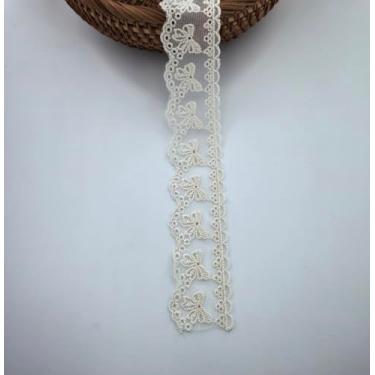 Imagem de Fita de acabamento de renda com ilhó de laço de algodão de 5 metros para costura, artesanato, decoração de casamento, embrulho de presente, 3,5 cm de largura (bege)