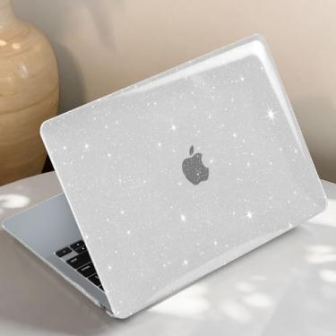 Imagem de iCasso Compatível com MacBook Air 13 polegadas versão 2020-2018 A2337 M1 A2179 A1932, capa rígida de plástico antiarranhões com glitter fino + capa de teclado para Mac Air 13.3 (transparente)