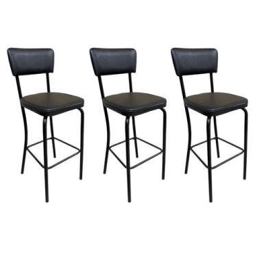 Imagem de Conjunto 3 Banquetas Olivia Altura 73cm para Bar e Cozinha Preta com A