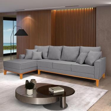 Imagem de Sofá Living 4 Lugares Beny Com Chaise Lado Esquerdo Linho Império Cinza Claro 185