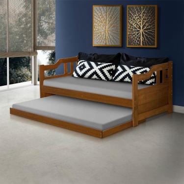 Imagem de Sofá Cama Solteiro Madeira Com Cama Auxiliar E 2 Colchões Texas - Castanho - Marrom