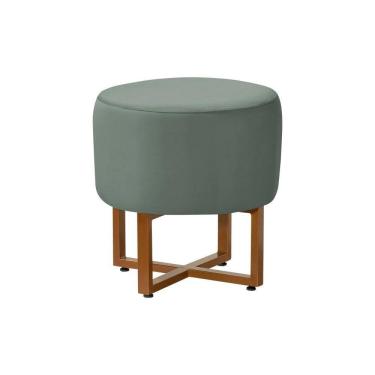 Imagem de Puff Industrial Decorativo Charles Estofado Veludo Cinza Base Ferro