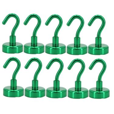 Imagem de BeyondNice Pacote com 10 ganchos magnéticos verdes, ganchos magnéticos de neodímio de 14 kg, ímã com ganchos magnéticos fortes para pendurar, geladeira, churrasqueira, cozinha, porta-chaves (verde)