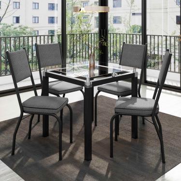 Imagem de Conjunto Mesa De Jantar Com 4 Cadeiras 258 Malva Tampo Vidro Incolor 75cm Sf Preto Assento Platina - Combo Stock
