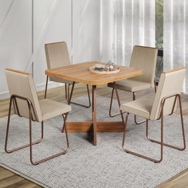 Imagem de Conjunto Sala De Jantar 4 Cadeiras Belluno Carraro Nogal E Rosê